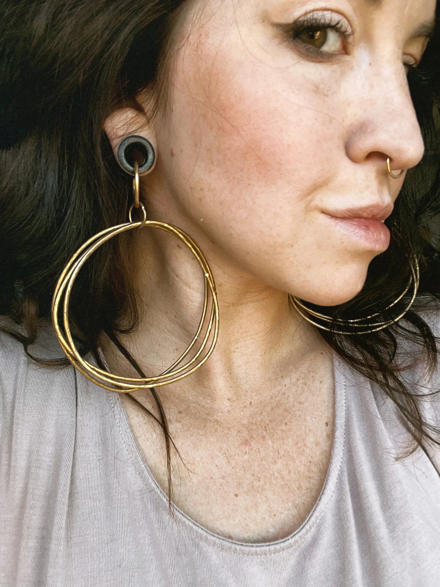 Big Brass Hoop Hangers for Gauged Ears