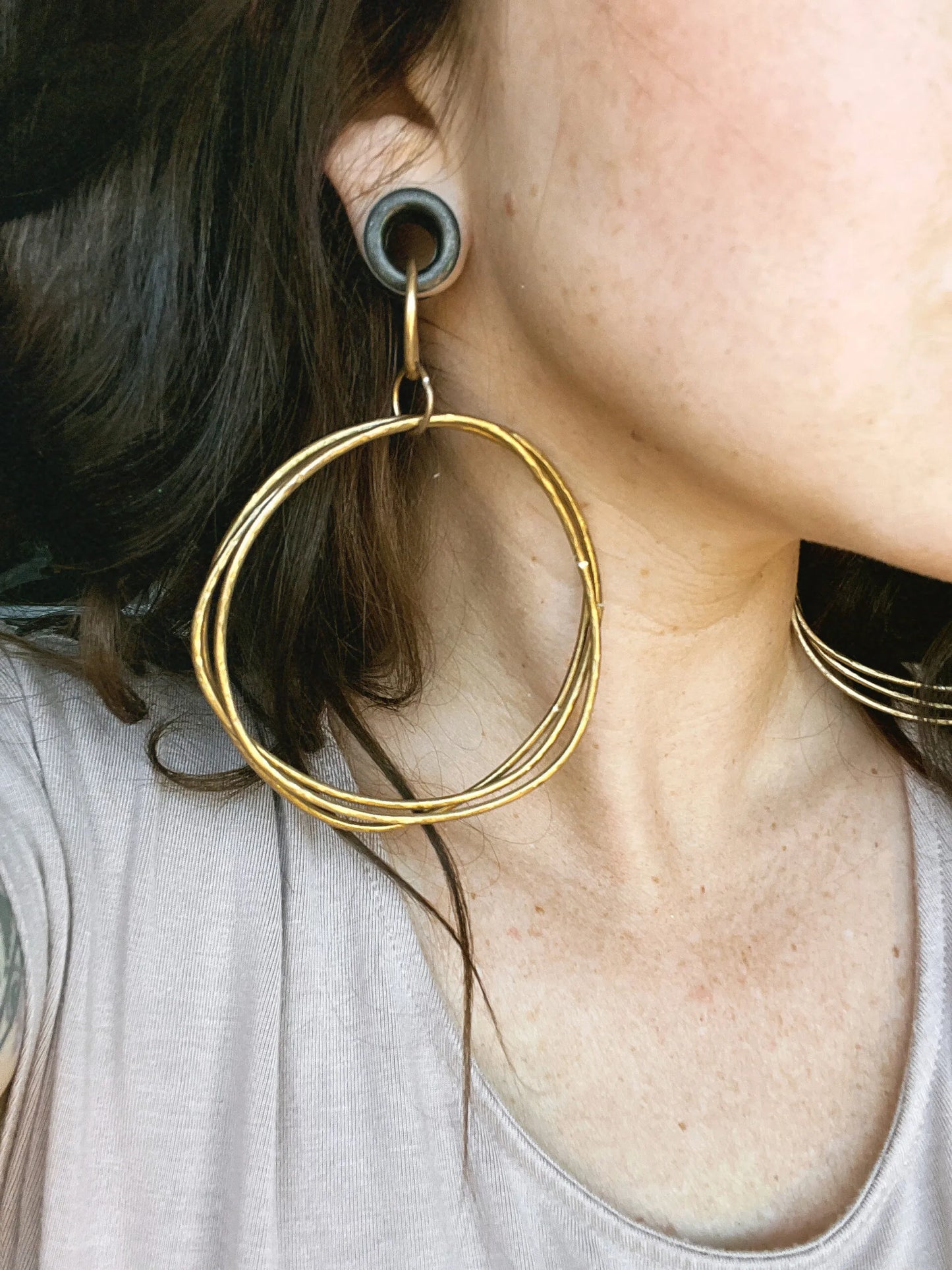 Big Brass Hoop Hangers for Gauged Ears