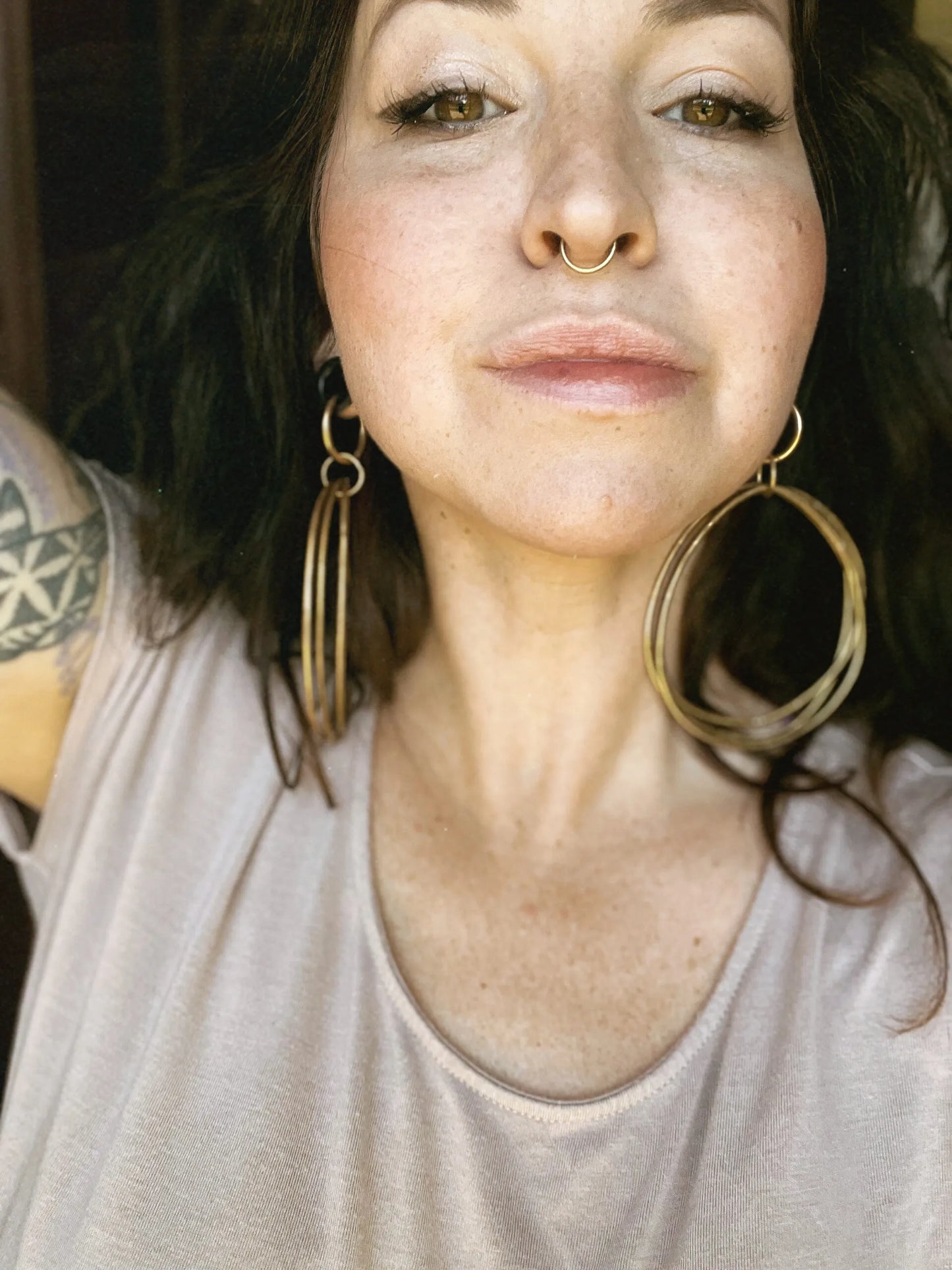 Big Brass Hoop Hangers for Gauged Ears