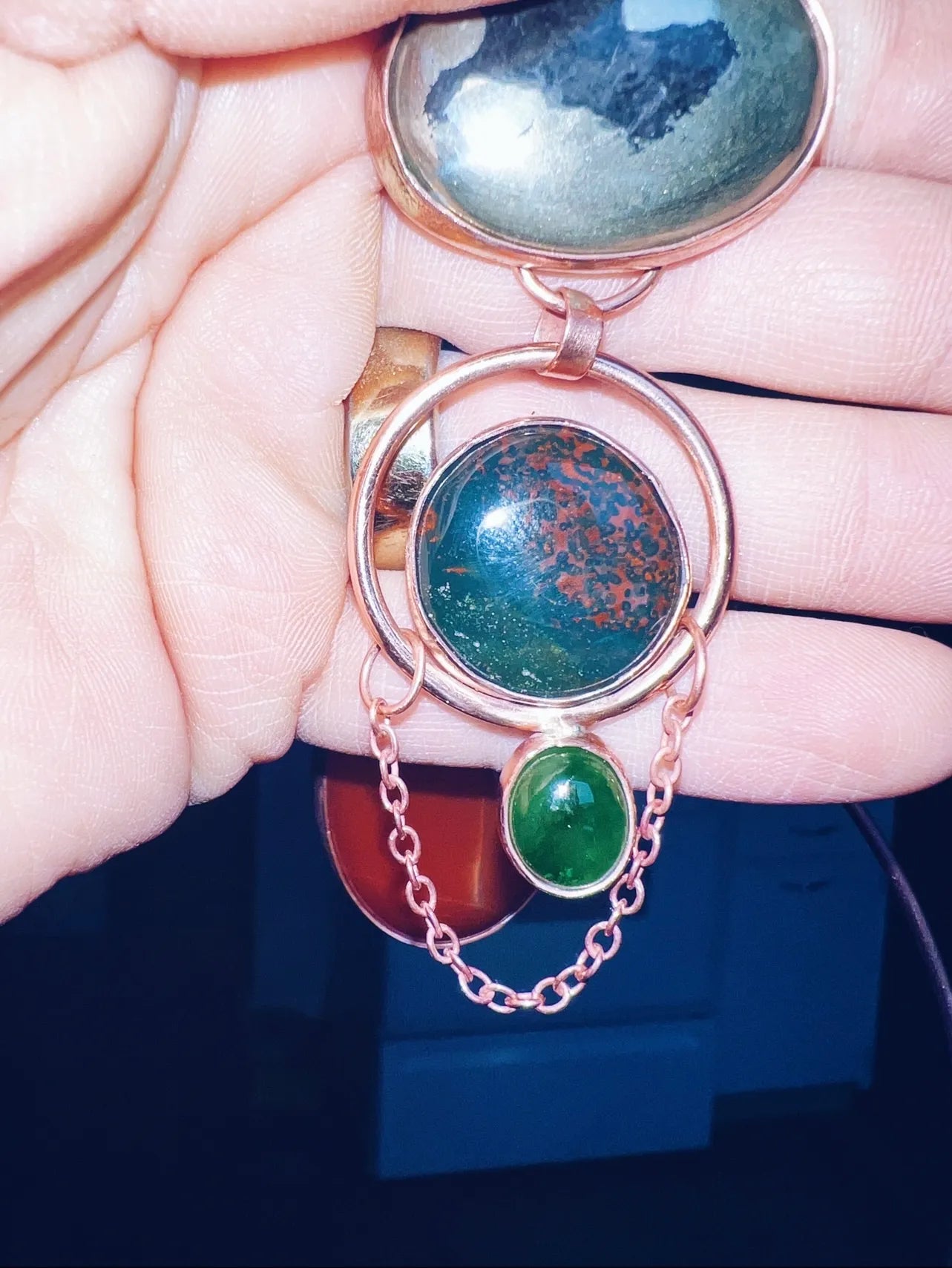 Carnelian Pyrite Bloodstone & Jade Copper Statement Necklace