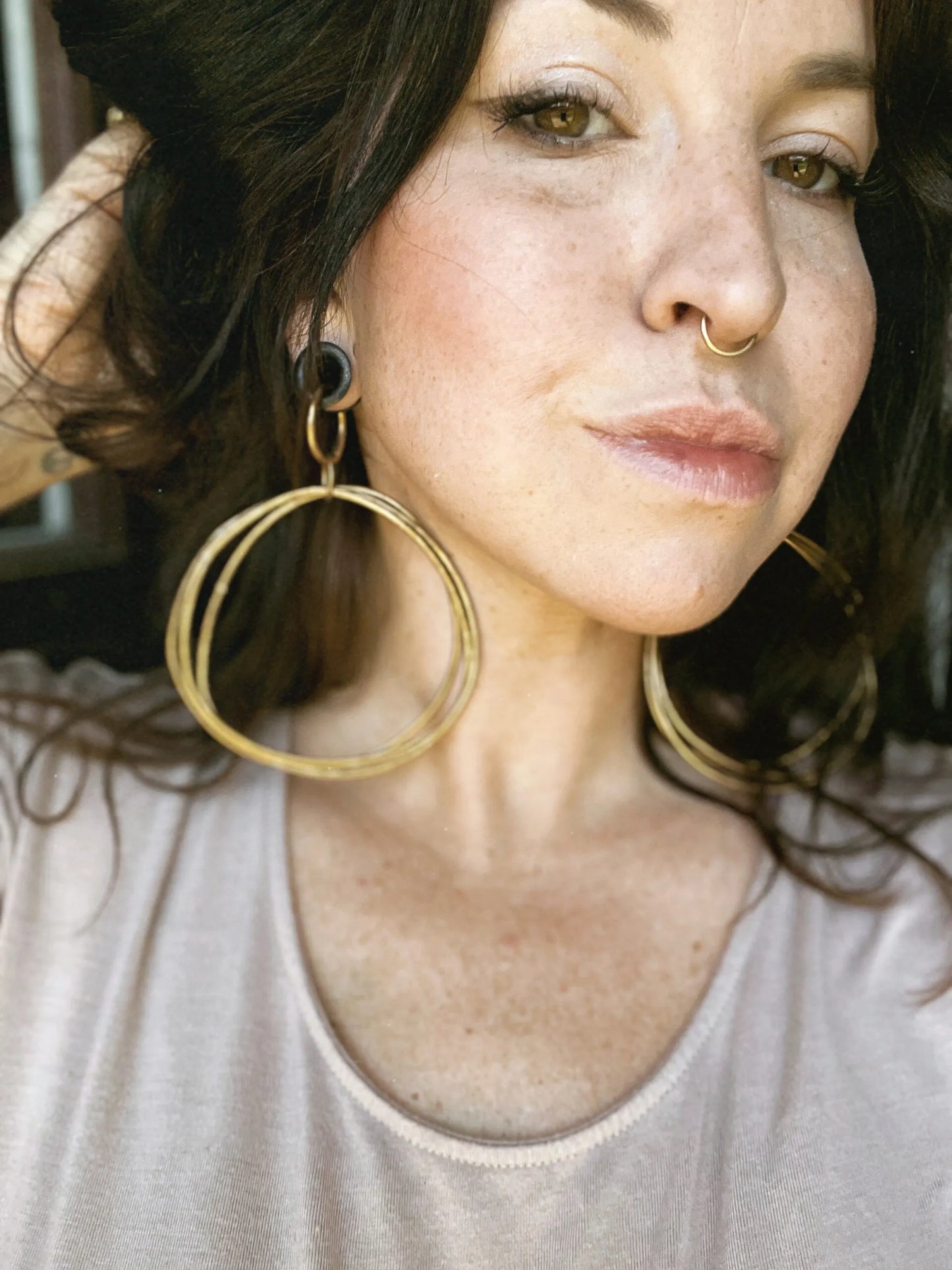 Big Brass Hoop Hangers for Gauged Ears