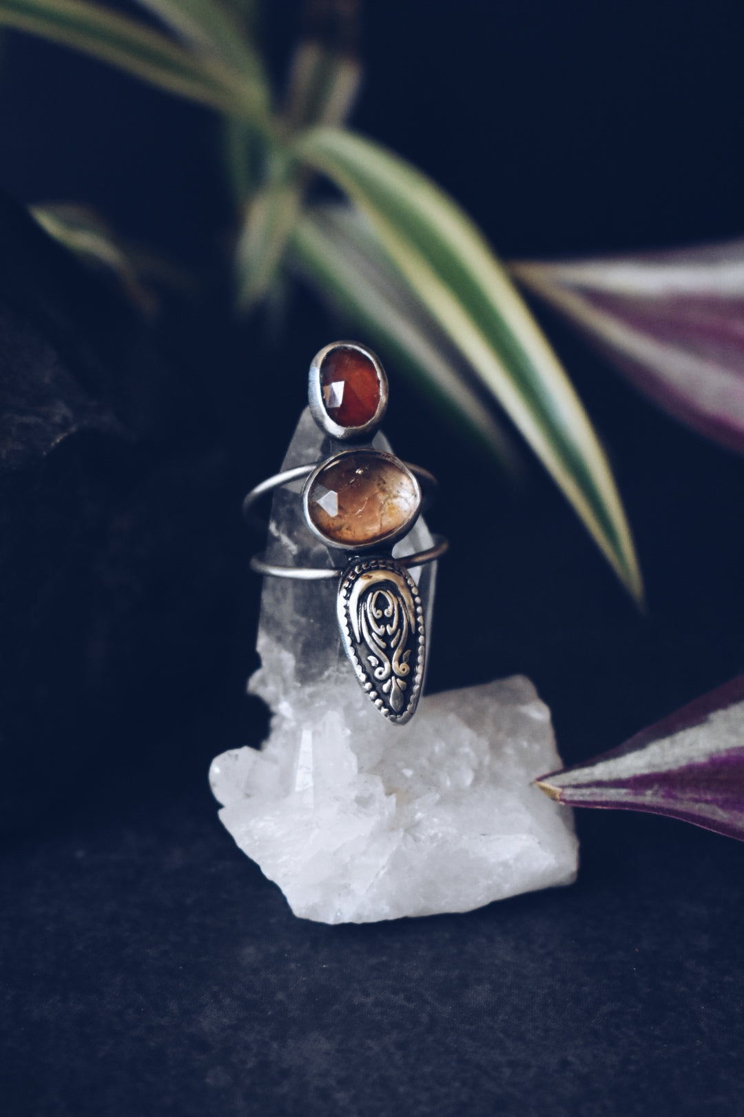 Imperial Golden Topaz, Orange Kyanite Ornate Sterling Silver Ring- Size 7.5