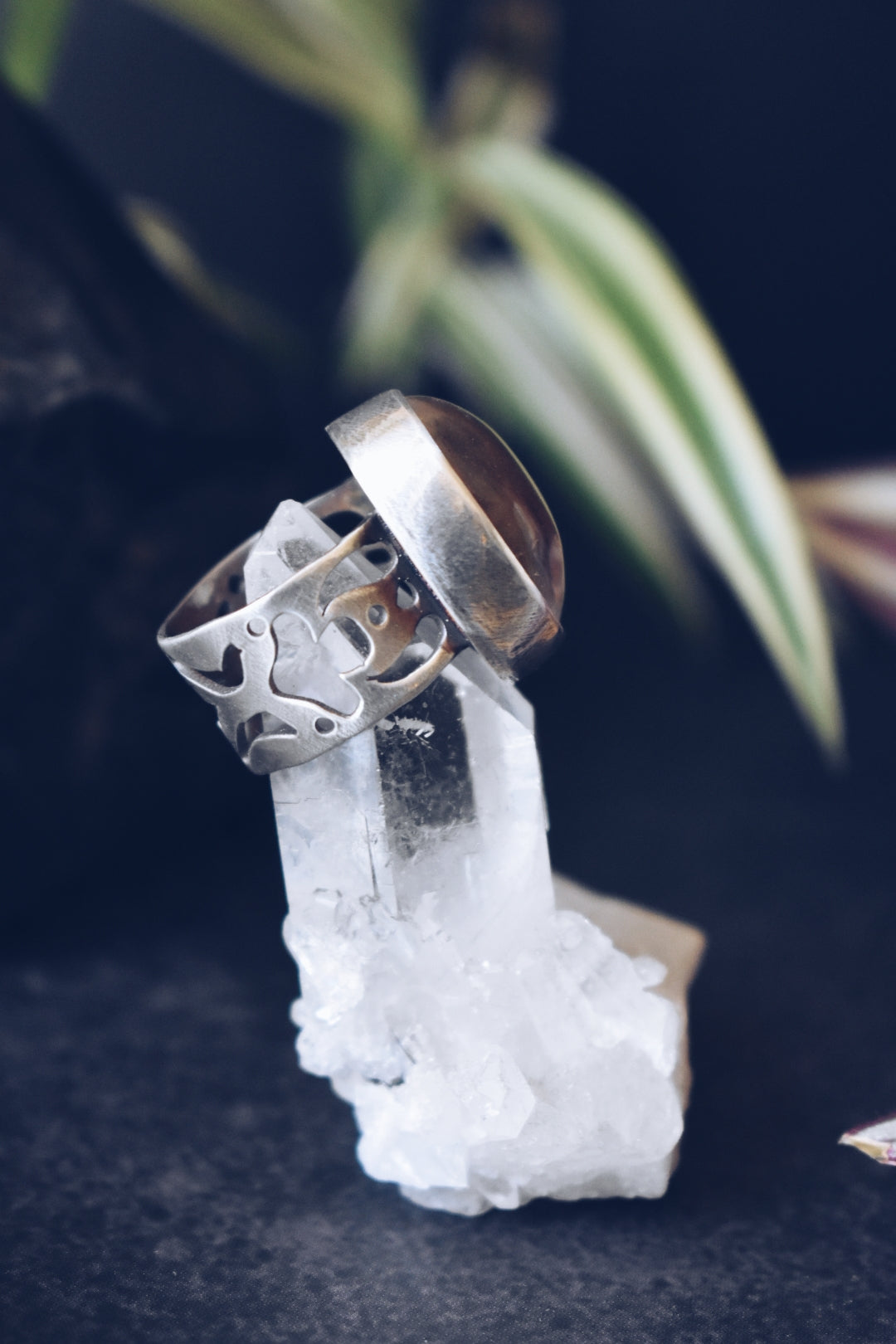 Photochromic Clear Quartz Sterling Silver Ring- Pink Size 4.75
