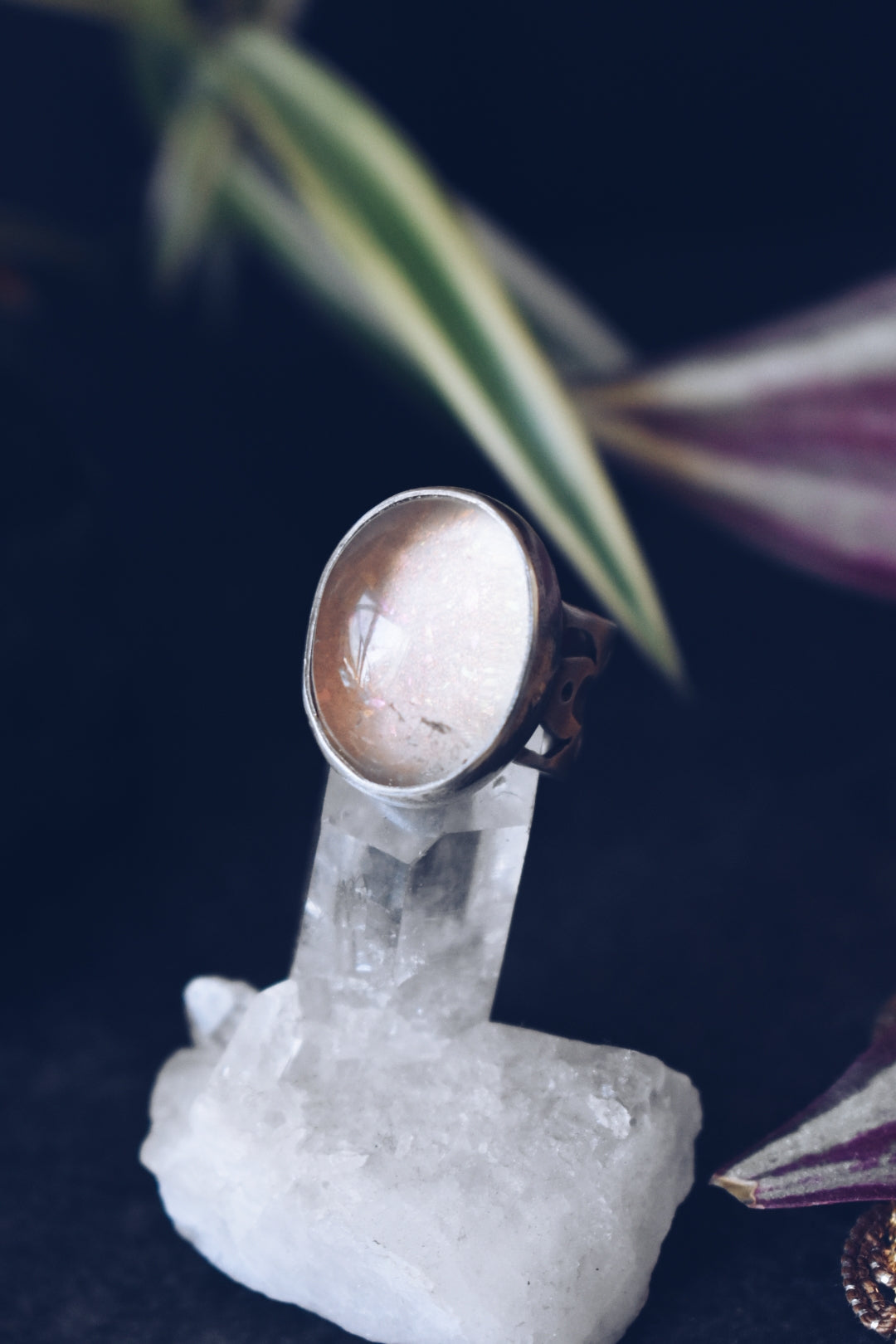 Photochromic Clear Quartz Sterling Silver Ring- Pink Size 4.75