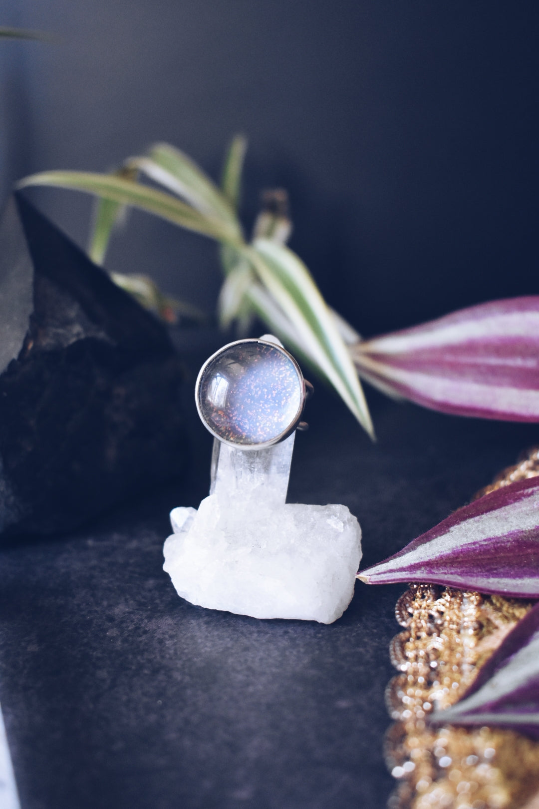 Photochromic Clear Quartz Sterling Silver Ring Purple- Size 7.5