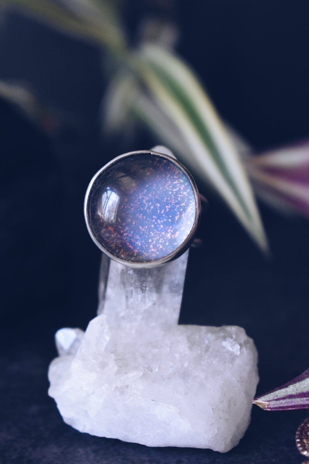 Photochromic Clear Quartz Sterling Silver Ring Purple- Size 7.5
