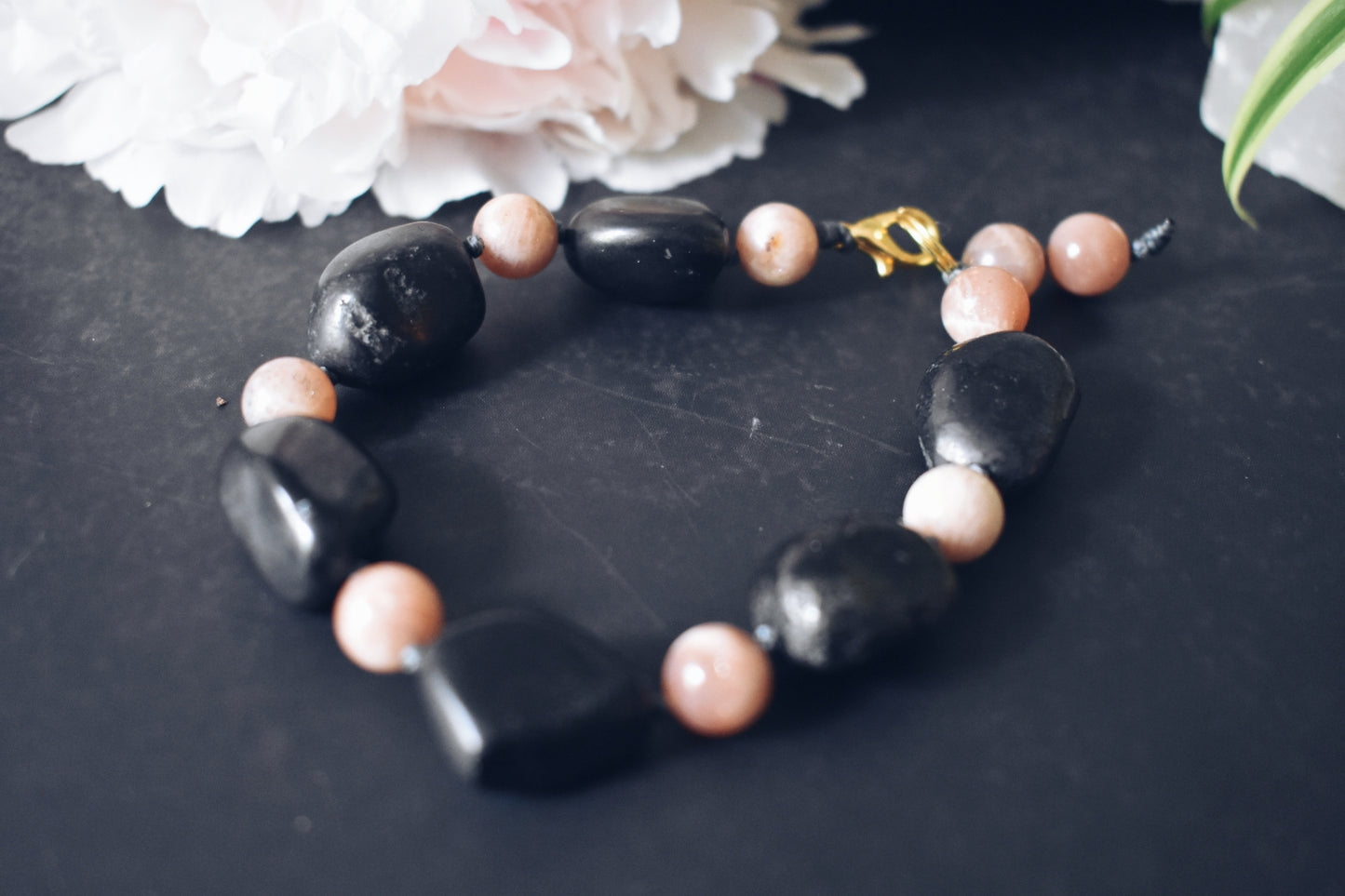 Shungite + Sunstone Bracelet – “The Radiant Shield”