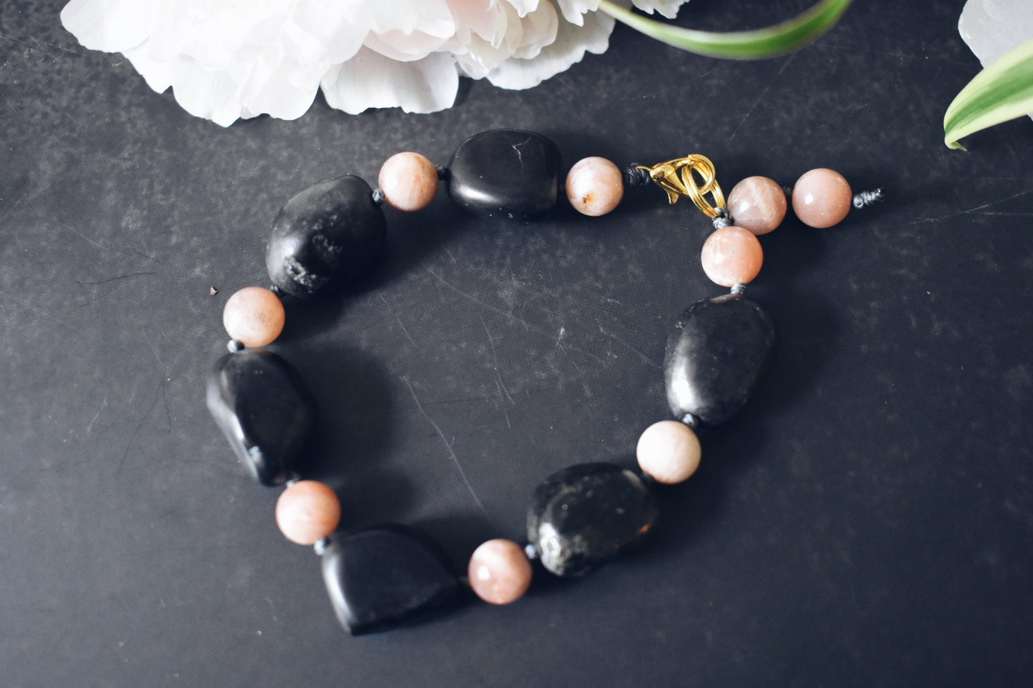 Shungite + Sunstone Bracelet – “The Radiant Shield”