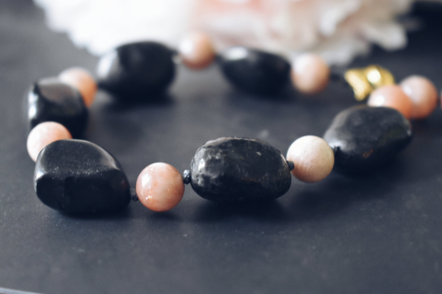 Shungite + Sunstone Bracelet – “The Radiant Shield”