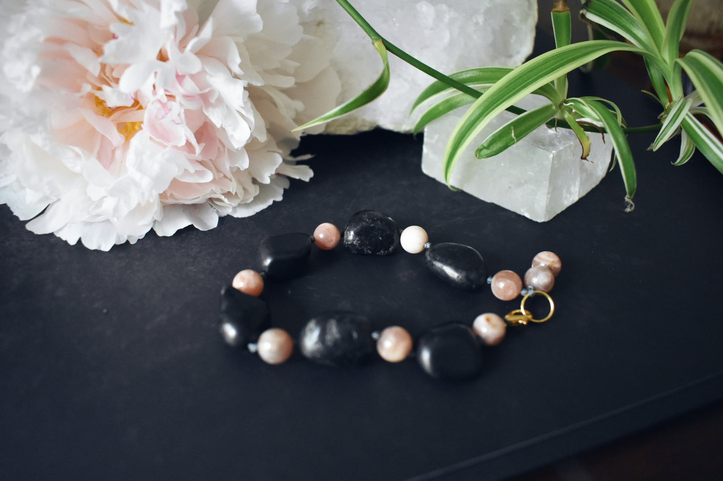 Shungite + Sunstone Bracelet – “The Radiant Shield”
