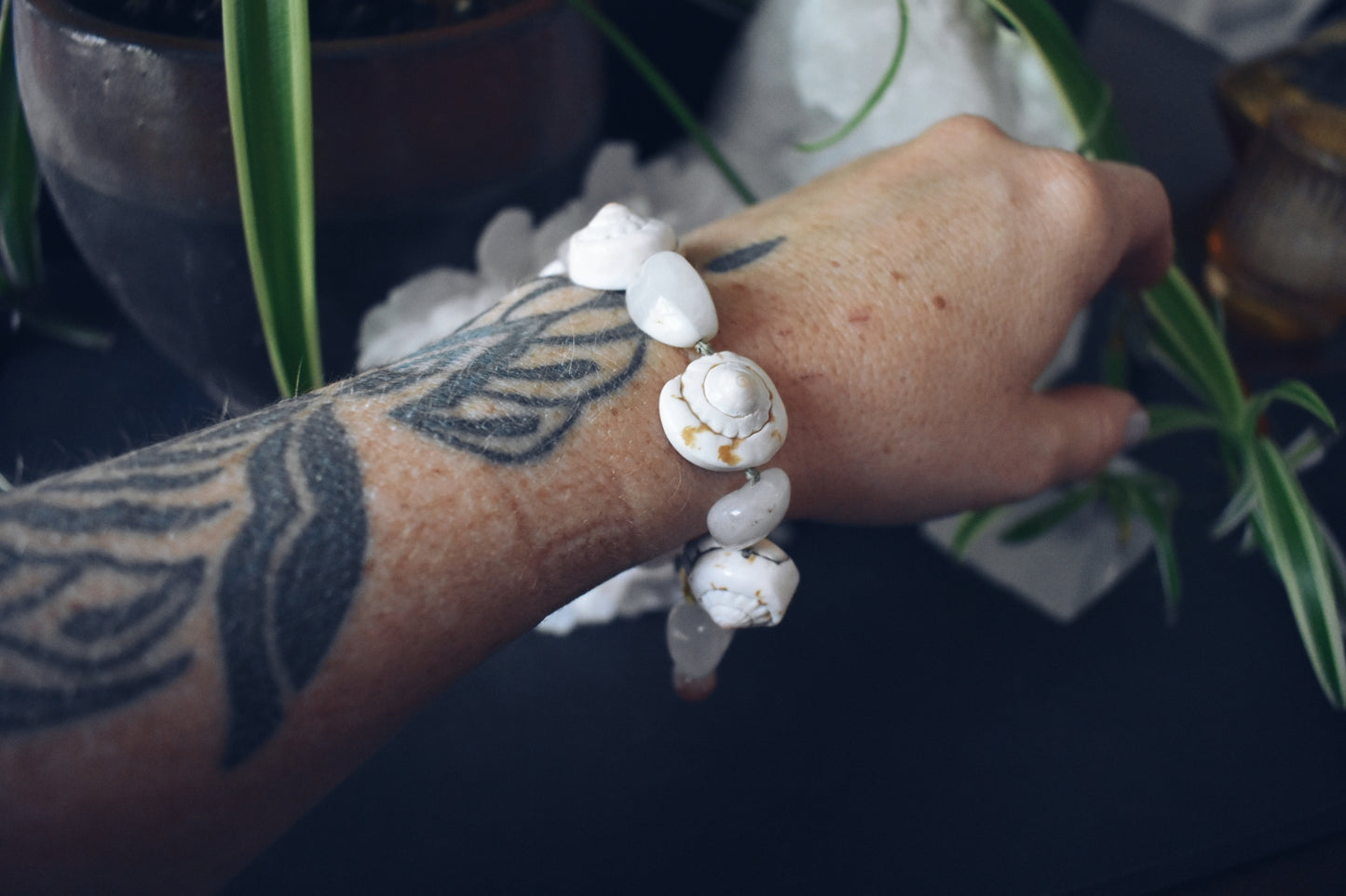 Seashell + Rose Quartz + Sunstone Bracelet – “The Gentle Glow”