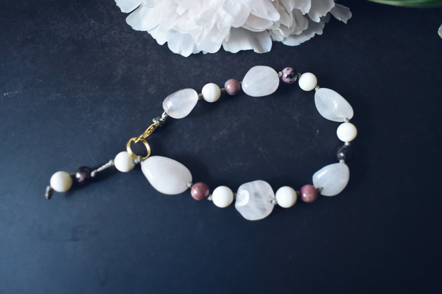 Rose Quartz + Seashell + Rhodonite Bracelet – “The Heart Healer”