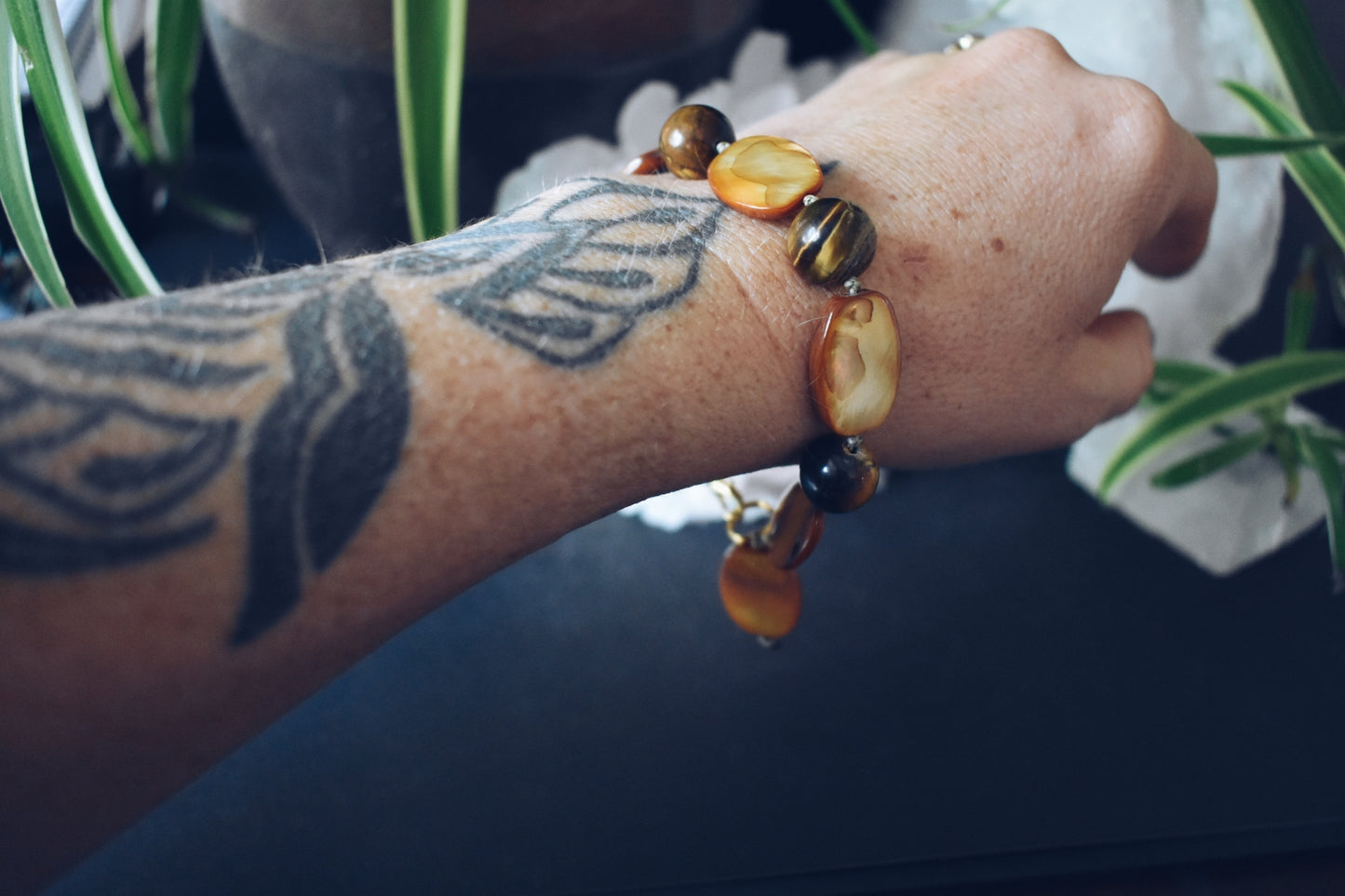 Tiger’s Eye + Seashell Bracelet – “The Grounded Siren”