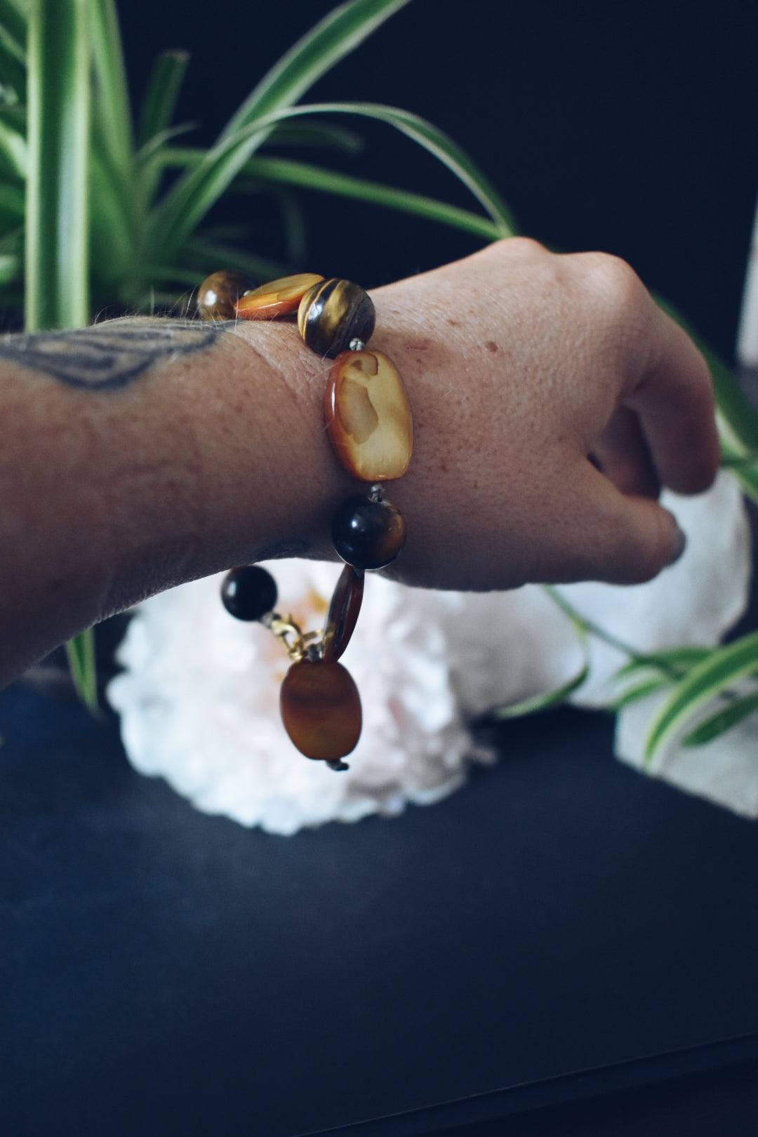 Tiger’s Eye + Seashell Bracelet – “The Grounded Siren”