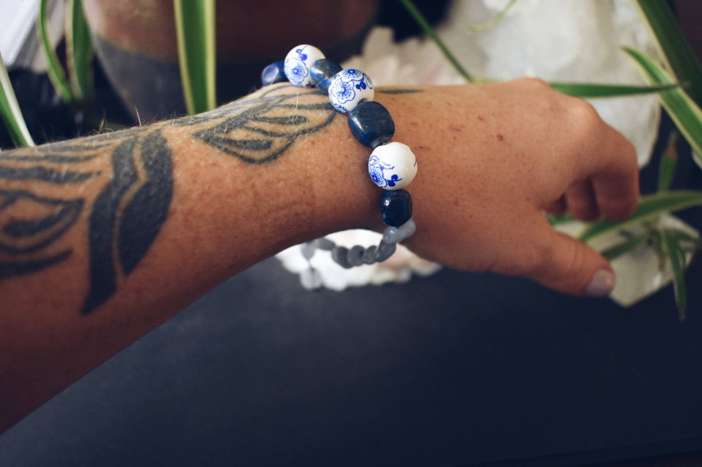 Lapis Lazuli + Aquamarine + Porcelain Bracelet – “The Truth Teller”