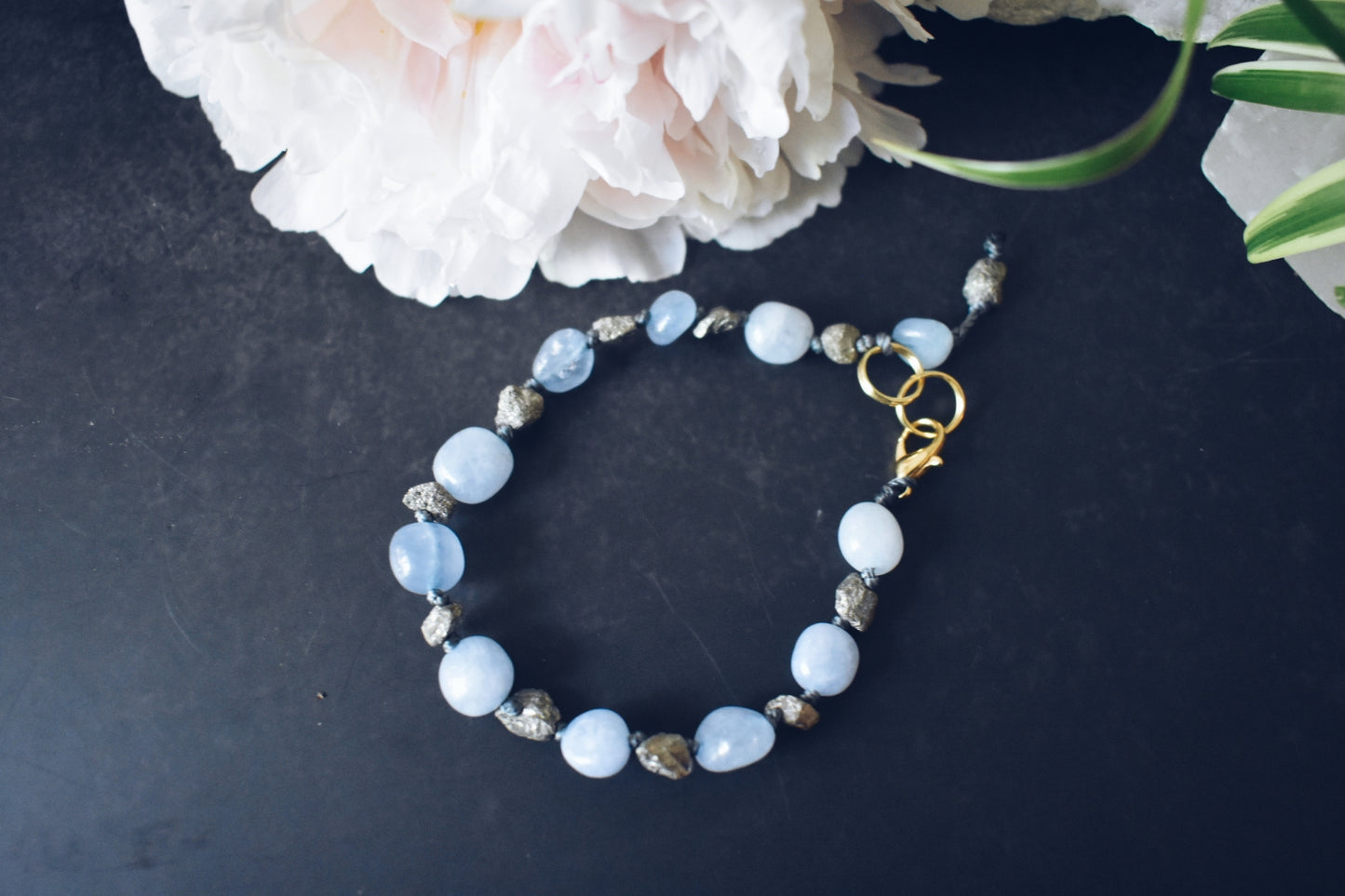 Aquamarine + Pyrite Bracelet – “The Brave Heart”