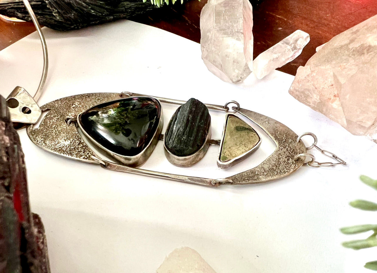 Shungite Black Tourmaline Pyrite Sterling Silver Necklace