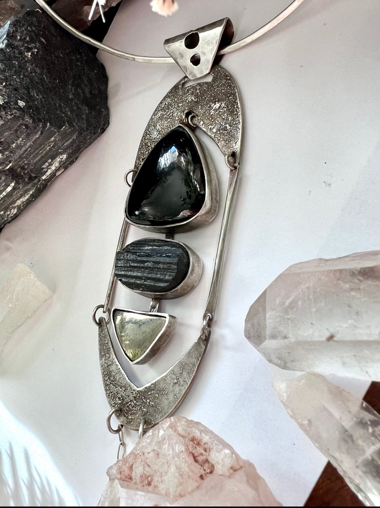 Shungite Black Tourmaline Pyrite Sterling Silver Necklace