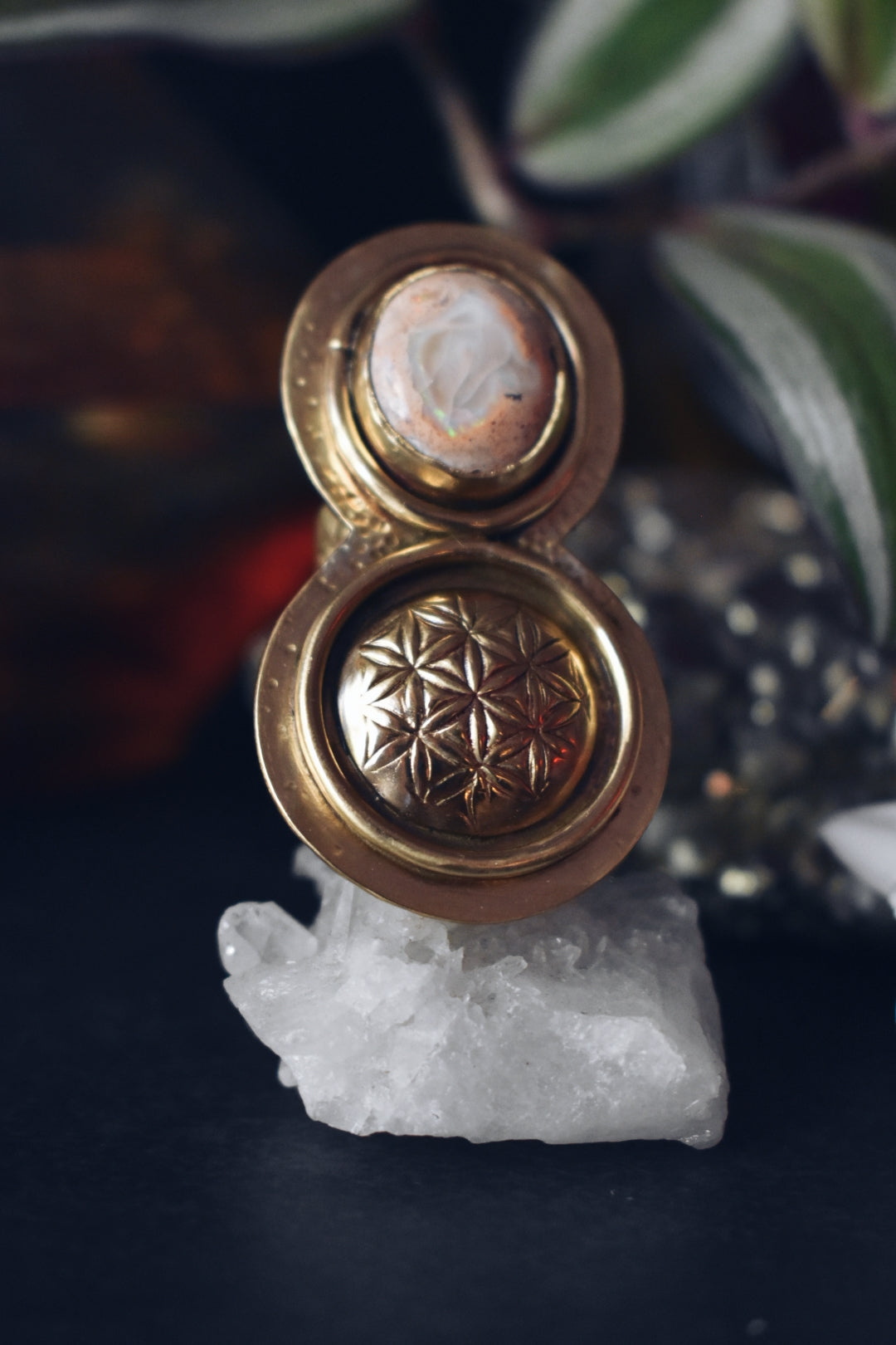 Fire Opal Glower of Life Ring Size: 7.5