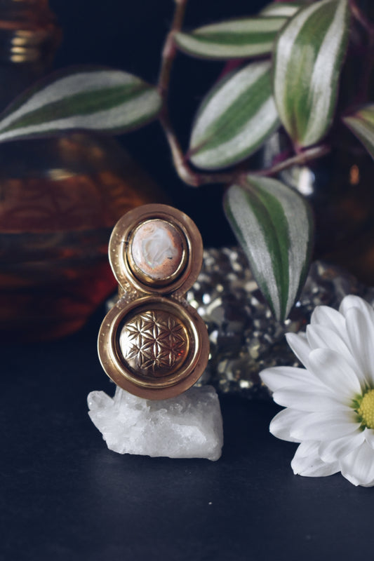 Fire Opal Glower of Life Ring Size: 7.5