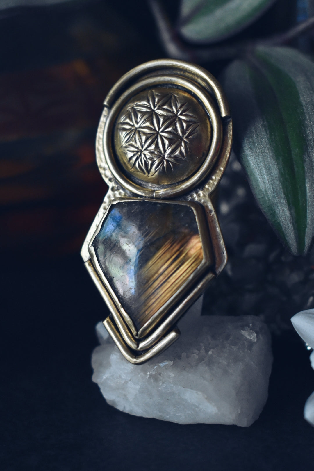 Labradorite Flower of Life Ring Size: 7
