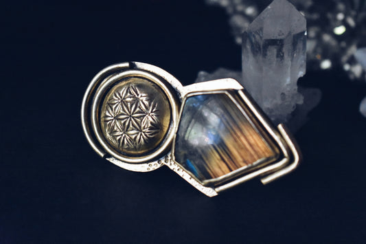 Labradorite Flower of Life Ring Size: 7
