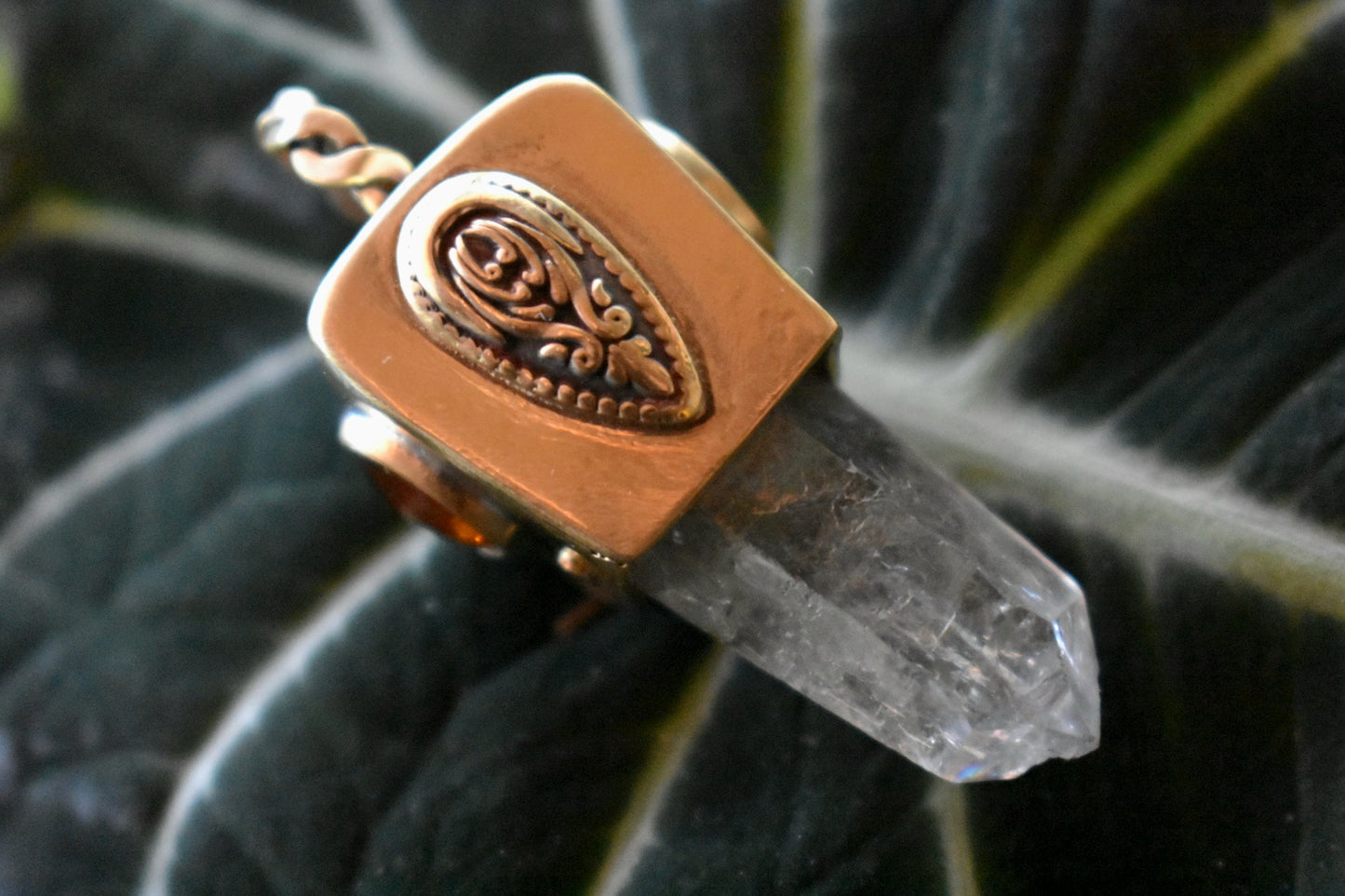 Quartz & Orange Kyanite Brass Pendant
