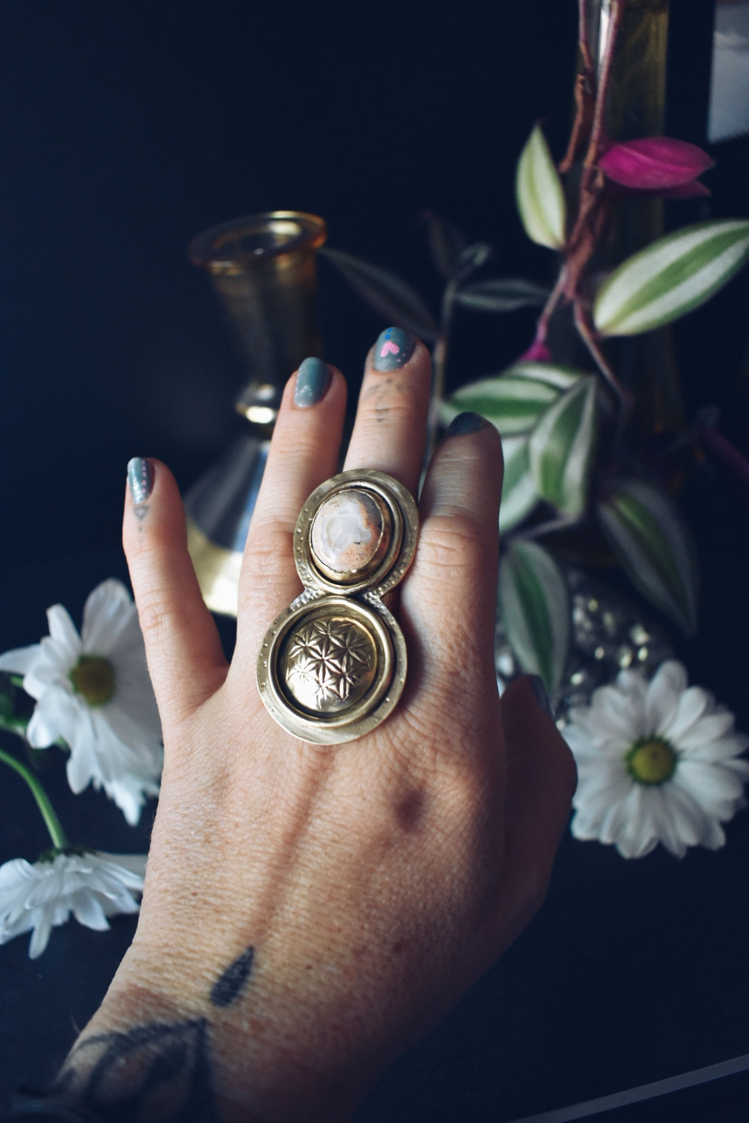 Fire Opal Glower of Life Ring Size: 7.5
