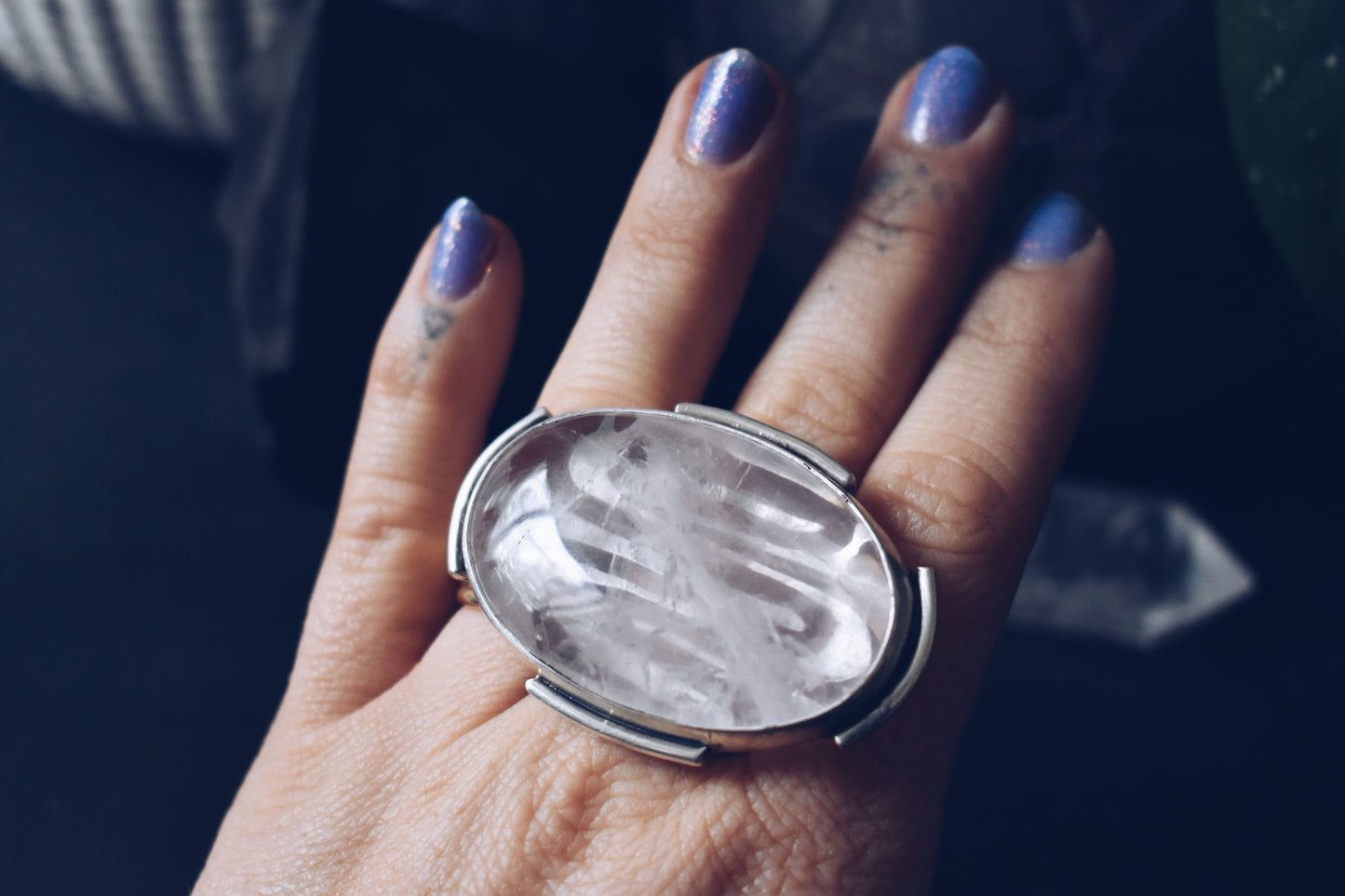 Chunky Rose Quartz Sterling Silver Ornate Ring - Size 7.75