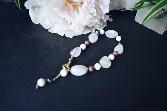 Rose Quartz + Seashell + Rhodonite Bracelet – “The Heart Healer”