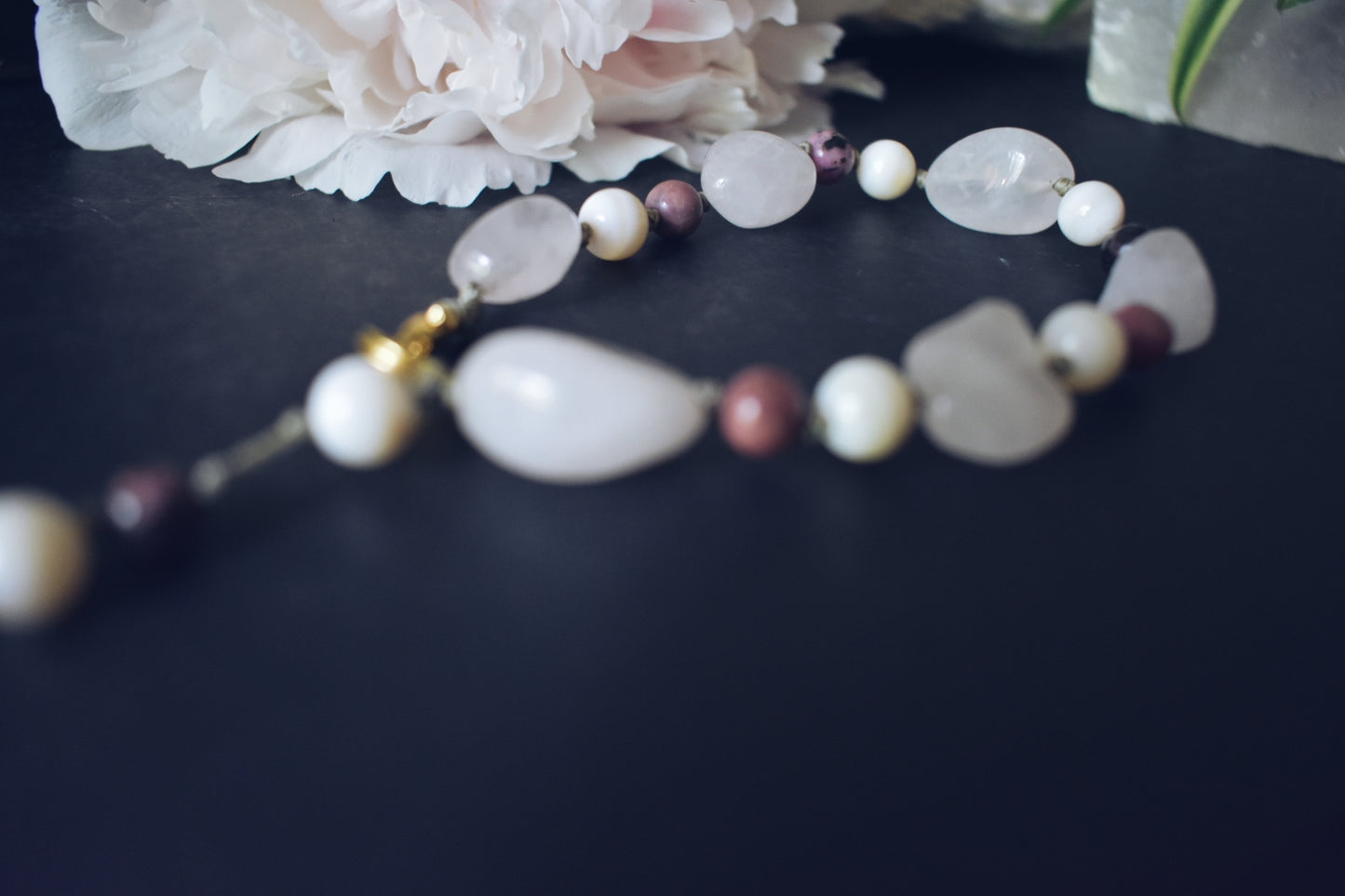 Rose Quartz + Seashell + Rhodonite Bracelet – “The Heart Healer”