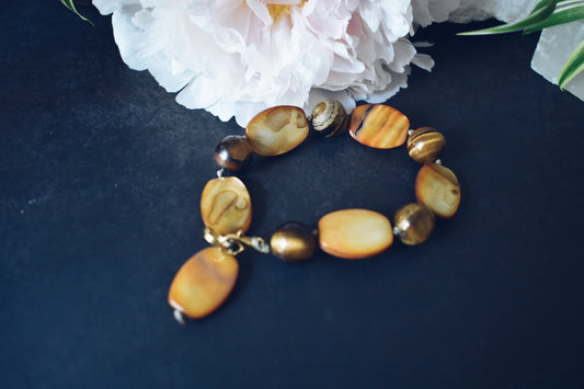 Tiger’s Eye + Seashell Bracelet – “The Grounded Siren”