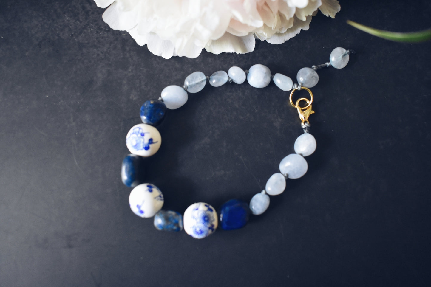 Lapis Lazuli + Aquamarine + Porcelain Bracelet – “The Truth Teller”