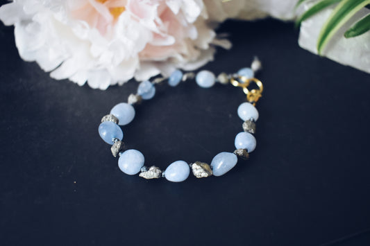 Aquamarine + Pyrite Bracelet – “The Brave Heart”