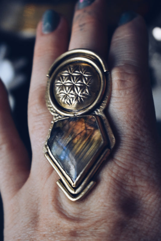 Labradorite Flower of Life Ring Size: 7