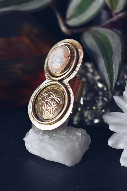 Fire Opal Glower of Life Ring Size: 7.5